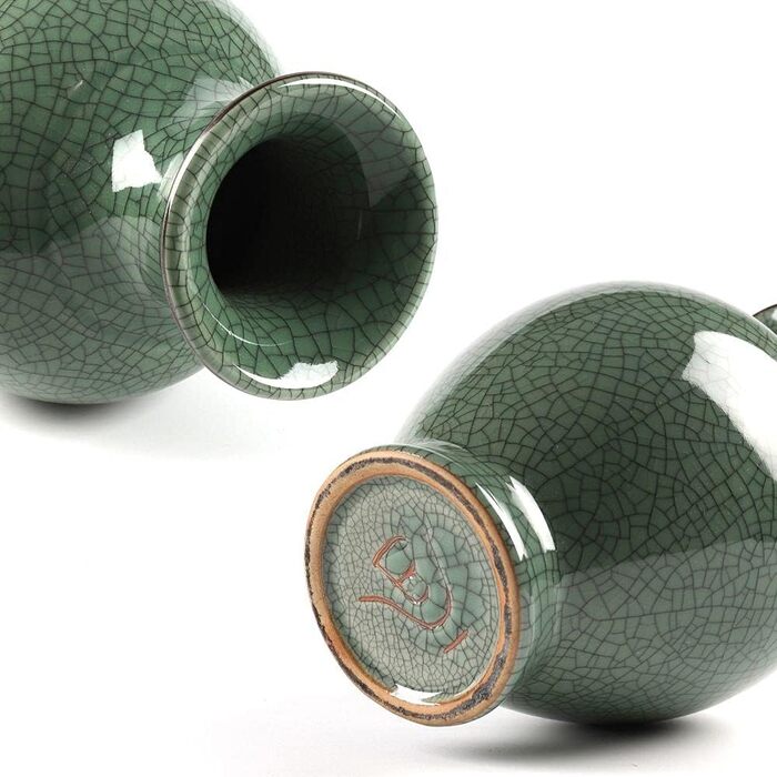 Керамічна ваза ручної роботи, велика, зелена/антична, для вітальні, каміна, декору столу, букетів, пампас, зелена