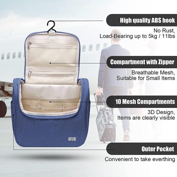 Сумка для косметики на гачку Airlab, 24 x 19,5 x 12,5 см, блакитна (Denim)