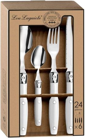 Набір столових приборів Lou Laguiole для стейків (24 шт.) | Набір для 6 осіб | Нержавіюча сталь, кремовий колір