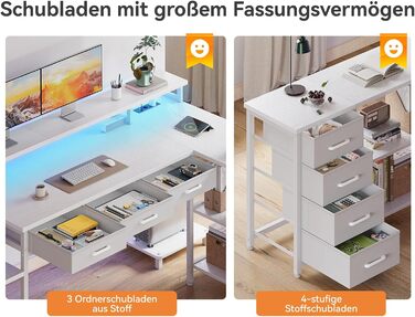 Комп'ютерний стіл Coleshome з 7 висувними ящиками та великим об'ємом зберігання, кутовий стіл з RGB LED підсвічуванням, L-подібний стіл з 2 розетками, ідеальний для офісу та геймінгу (білий, 199.5×145.5 см)