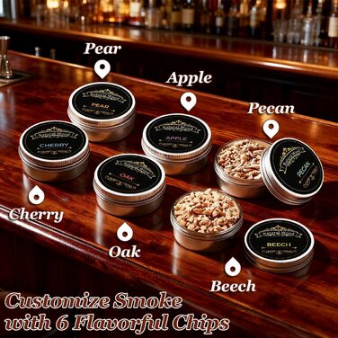 Електричний набір для приготування коктейлів з копченням, 6 смаків, дерев'яні тріски, ретро-сито для напоїв. Подарунок на ювілей, день народження, Різдво для чоловіків, батька.