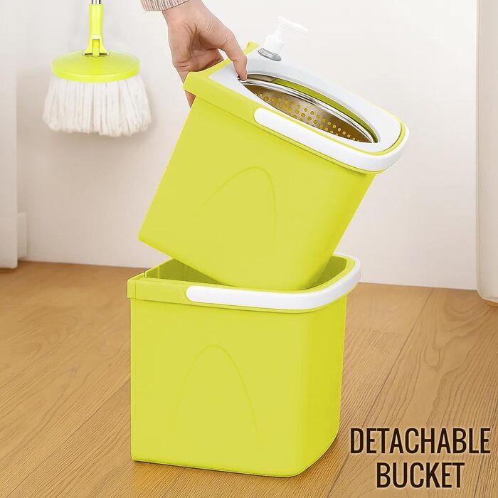 Набір для миття підлоги ARSUK з відром та механічним віджимом – набір для прибирання будинку | Відро для миття підлоги з мікрофіброю та 360° обертанням – ідеально для паркету, плитки та ламінату | 4 змінні насадки та утримувач для швабри з ароматом лимона