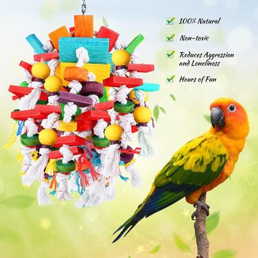 Bird Parrot Chewing Toy, Multi-Colored Wooden Block Tearing Toy, Best Bird Toy for African Grey Parrots, Macaws, Cockatoos, and a Variety of Amazon Parrots