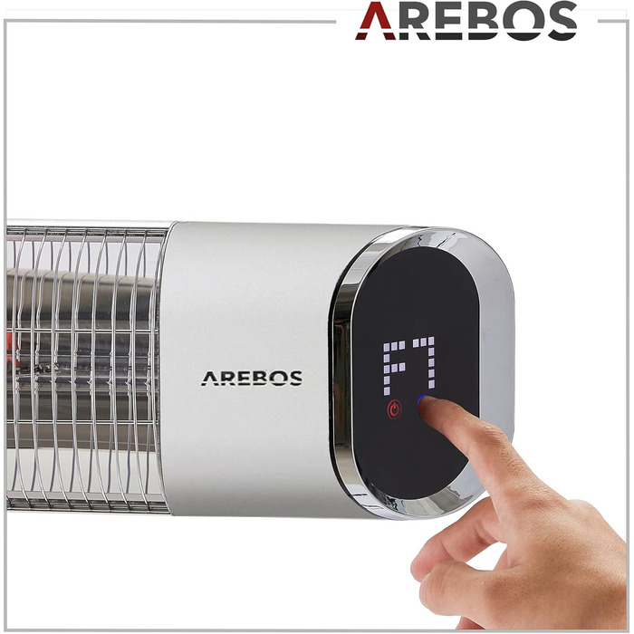Інфрачервовий обігрівач Arebos 2000W з пульт дистанційного керування | 2 режими нагріву | кут нахилу 60° | комплект кріплення | обігрівач для тераси, даху, стелі | срібляний