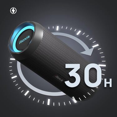 Портативна Bluetooth колонка RIENOK з підсвічуванням, IPX7, 3600 mAh, чорна