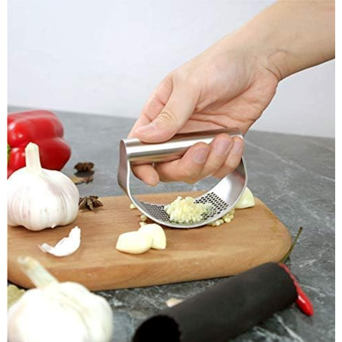 Прес для часнику з нержавіючої сталі, подрібнювач часнику та імбиру, кухонний аксесуар, срібний