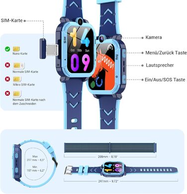 Дитячий розумний годинник Blackview з SIM-картою, GPS-трекером, SOS-кнопкою та функціями 4G (блакитний)