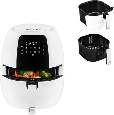Фритюрниця без олії ZEEGMA KNAPPER GRAND 1700 Вт, 2 відсіки, 9 л, таймер 60 хв, 11 програм, 60-200°C, швидкий нагрів, сенсорне керування, білий колір