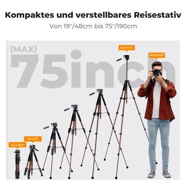 Штатив K&F Concept S255A3+BV01: Легкий штатив з сумкою, для камери/DSLR/відеокамери, з підтримкою смартфонів та планшетів (190см, 2-в-1)