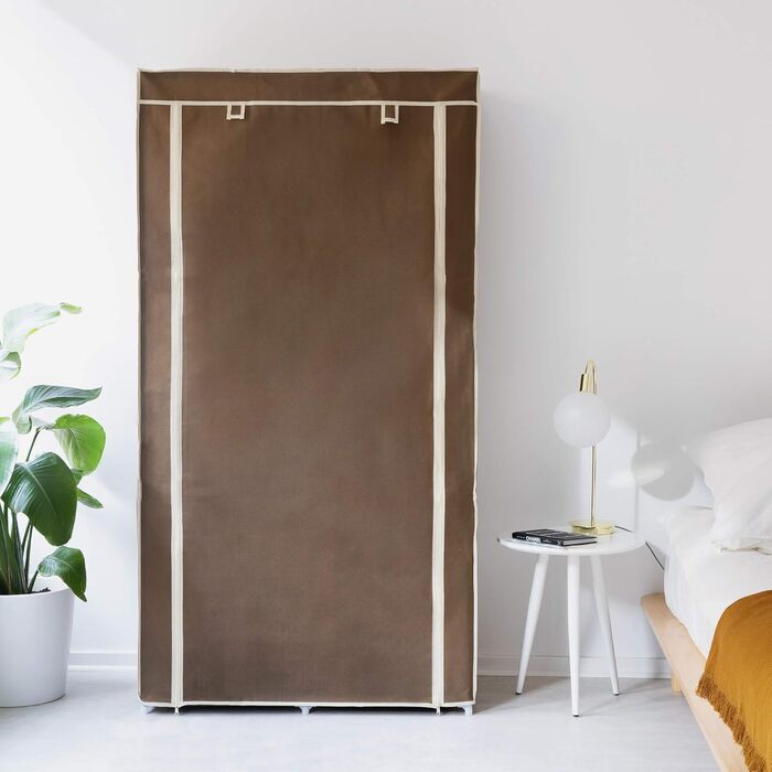 Navaris Fabric Wardrobe with Clothes Rail - Folding Wardrobe 88x170x45cm with Rail - Large, Stable Closet - Foldable Fabric Wardrobe made of Nonwoven Fabric in Light (Brown)