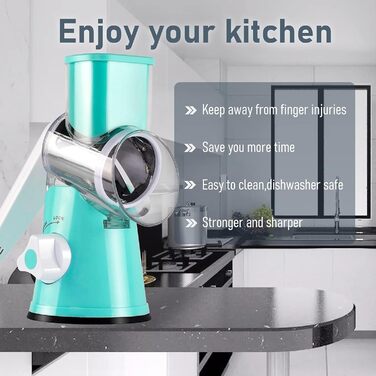 Трока для сиру та овочів KEOUKE з ручкою та 3 змінними лезами - для сиру, картоплі, капусти, горіхів, шоколаду (блакитна)