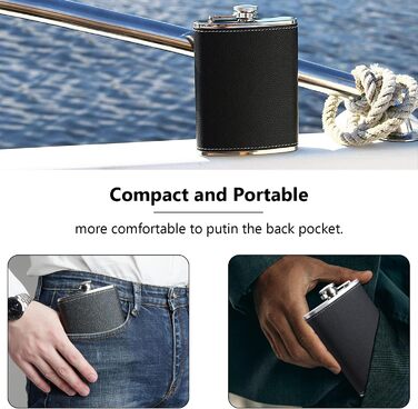 Персоналізований набір фляг 8oz + 3oz, чорна шкіра з келихом з нержавіючої сталі, ручка для підпису, воронка - подарунковий набір для чоловіків, ідеальний для подарунка на День батька