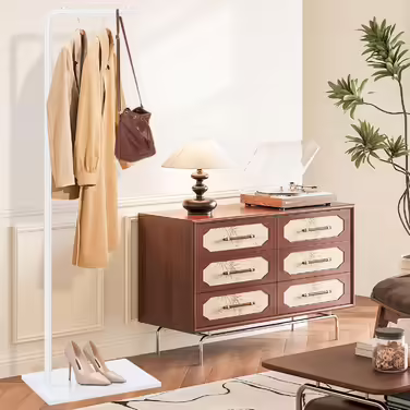 Metal Clothes Rack, White Coat Rack, Coat Rack with Slate Shelf, Suitable for Clothes, Hats, Bags, Living Room, Bedroom, Office, 178CM high