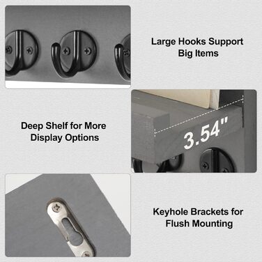 Lwenki Wall Key Holder, Decorative Key and Mail Holder with Shelf has large key hooks for bags, coats – Paulownia wood key hanger with mounting accessories (24.6 cm W x 17.7