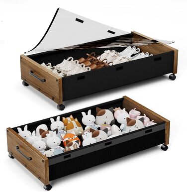 Підліжкова комода на колесах з дерева, знімний верх, великі контейнери для зберігання взуття, ковдр, одягу, для спальні, гуртожитку (Вінтаж-коричневий, 2 шт.)