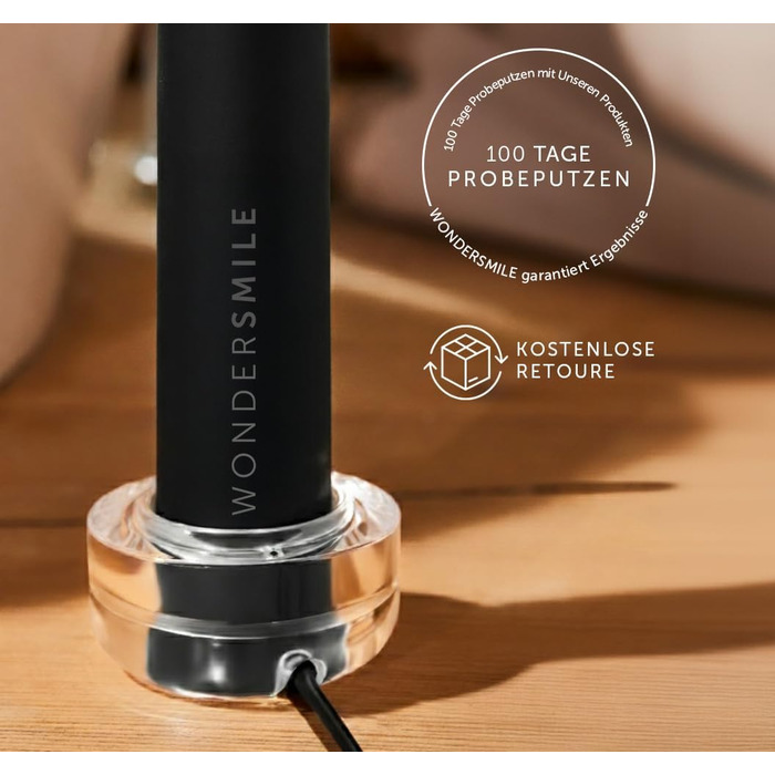 Електрична зубна щітка Wondersmile PRO - Тест-переможець 2025 року - 100 днів без ризику - TÜV-сертифікована - 4 режими, акумулятор 60 днів, Smart-насадка (Ultimate Black)