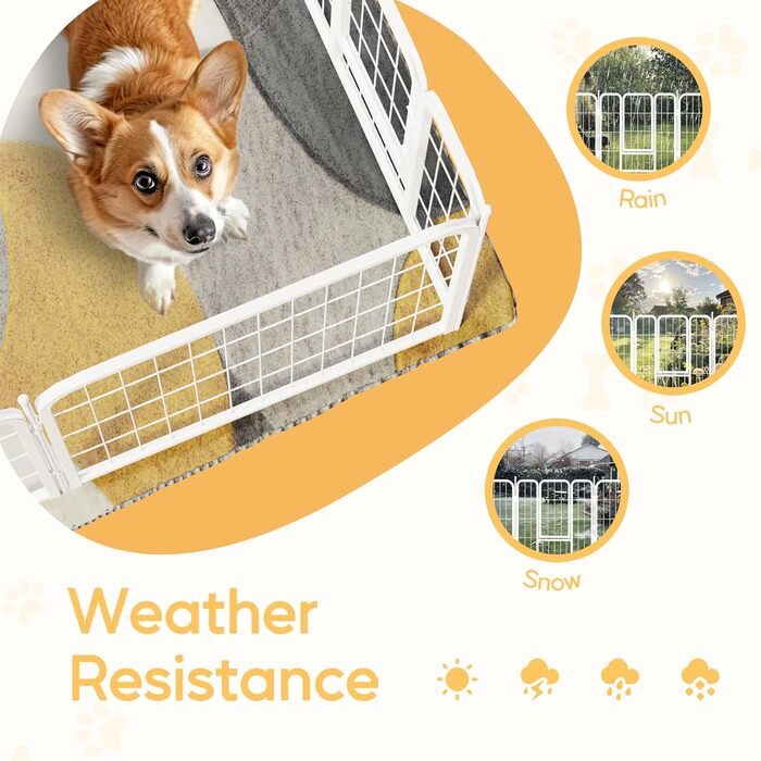 Вольєр для собак HealSmart, 61 см, 8 панелей, міцний метал, портативний, для дому та вулиці, кемпінг, двір, автодом, захисний забір, приватність, тераса, білий