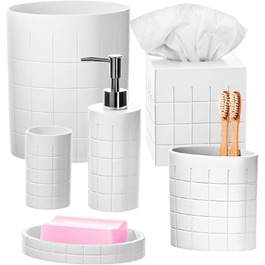 Набір аксесуарів для ванної кімнати, 6 предметів: мильниця, тримач для зубних щіток, стакан, мильниця, тканинна коробочка, сміттєвий бак. Сучасний дизайн