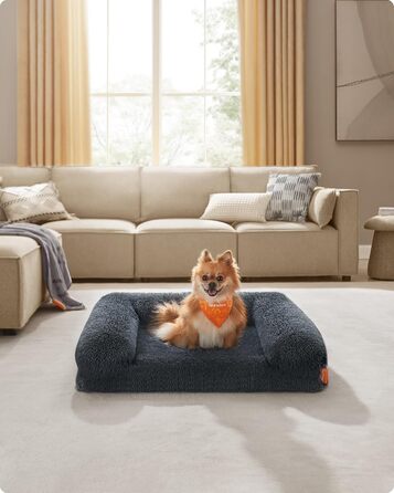 Feandrea FluffyHug Dog Bed, Dog Cushion Size XL, Dog Mat for Medium and Large Dogs, Dog Sofa with Ruffled Foam, Removable and Washable Cover, 106 x 80 x 23 cm, Ombré Gray PGW233G01 (M (76 x 58 x 23 cm), dark gray)
