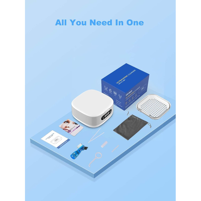 Ультразвуковий очищувач Voraiya 4000mAh IPX7 для зубних протезів, брекетів, кап, ювелірних виробів, срібла - портативний, акумуляторний