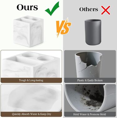 Тримач для зубних щіток Luxspire з 5 відсіками, керамічний, для ванної кімнати, електричних щіток та пасти, білий мармур