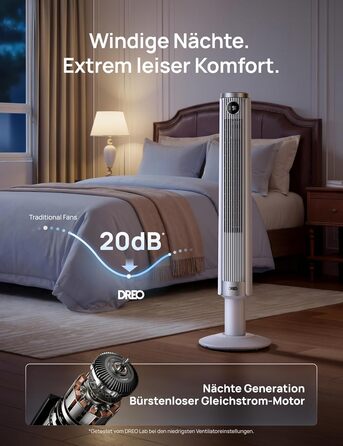 Вентилятор підлоговий DREO Smart 102-114 см з пультом, тихий DC-мотор, 9 режимів, 4 режими роботи, 90° осциляція, таймер 12 год для дому та офісу, білий