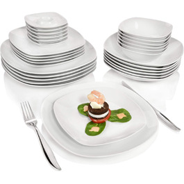 SÄNGER | Bilgola White Tableware Set, 30-Piece Porcelain Dinnerware Set for 6 People, Round Design Plate Set, Dinner Plates | PREMIUM COLLECTION Tableware Set 30 pcs