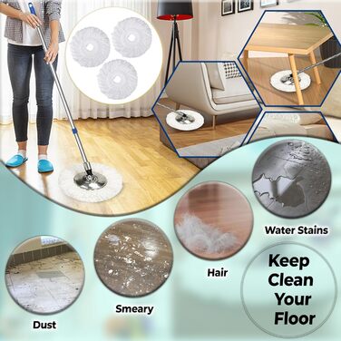 Набір для миття підлоги ARSUK з відром та функцією віджиму – 4 змінні насадки | 360° обертання | Підходить для паркету, плитки та ламінату