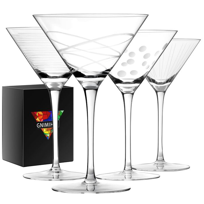 Набір келихів для Мартіні Martini, 4 шт., ручна робота, преміум кришталь, для коктейлів (Мартіні, Космополітен, Манхеттен) - 10oz