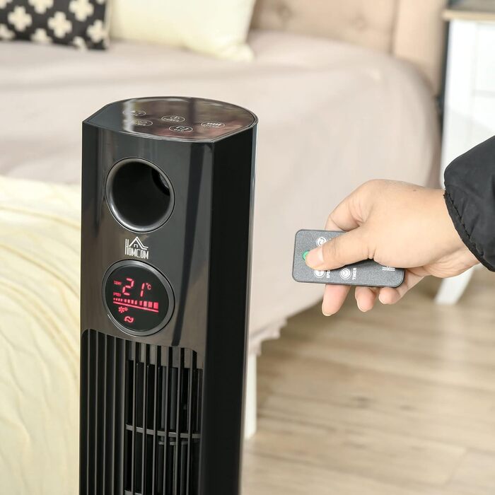 Турбовентилятор HOMCOM з пультом керування, 45W, осциляція, аромадифузор, таймер, 3 режими, чорний