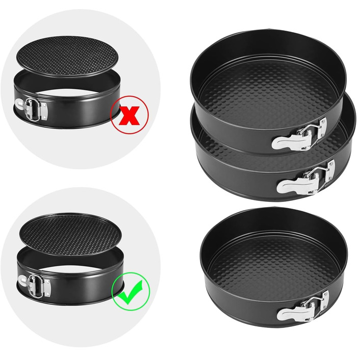 Набір форм для випікання QKNOSM (3 шт.) - діаметр 20/22/24 см, знімний дно, антипригарне покриття, з плоским дном, для пирогів та тортів