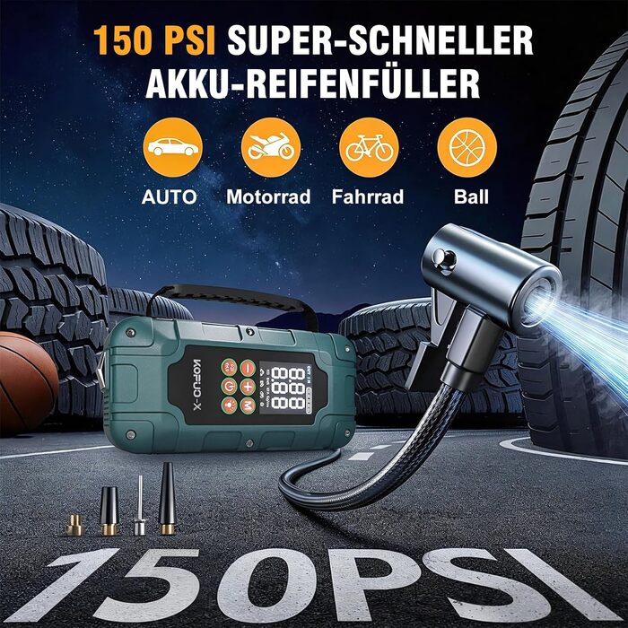 Пусковий пристрій (бустер) для авто 12V 7000A з компресором та Powerbank, колір зелений
