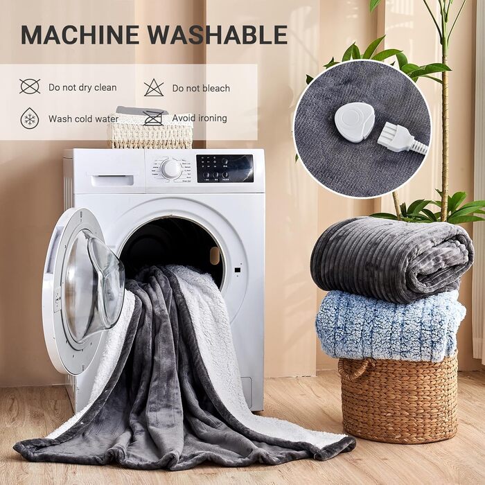 Електрична ковдра з підігрівом 180x200 см, 10 режимів нагріву, таймер автовимкнення, захист від перегріву, машинне прання, для теплих ночей, темно-сірий колір