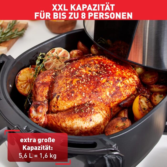 Аерофритюрниця Tefal Easy Fry XXL 5,6 л, 1850 Вт, 8 програм, електрична, без олії, нержавіюча сталь, енергозберігаюча, цифровий дисплей