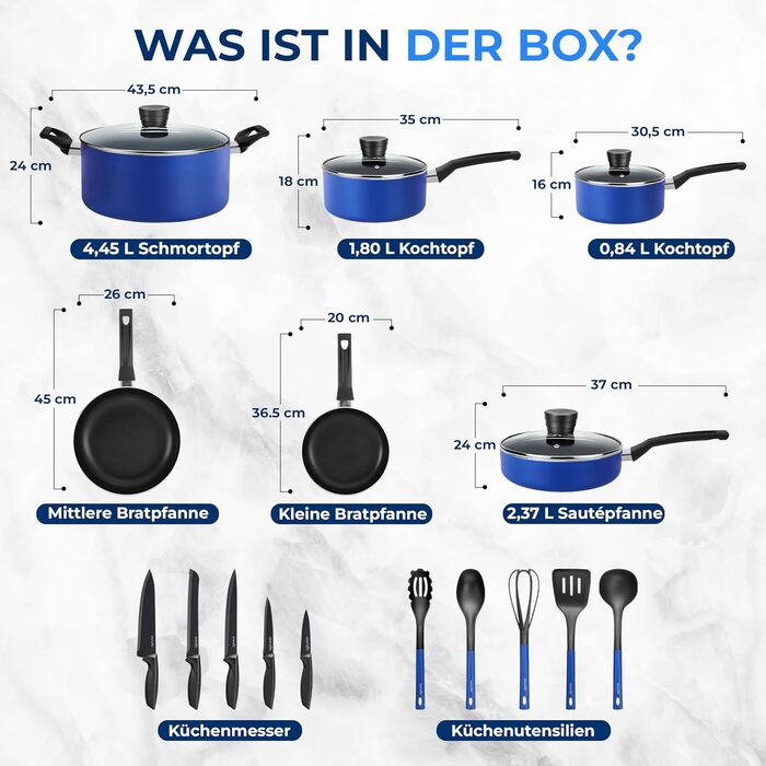 Набір посуду SereneLife 11 предметів: каструлі та сковорідки з антипригарним покриттям, чорний (Azul)