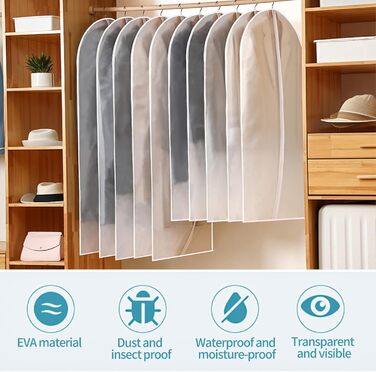 Набір мішечків для одягу Czwander, 12 шт. (60x100 + 60x120 см), моль-стійкі, з блискавкою, нейтральні/прозорі