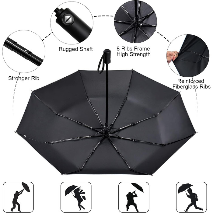 Візон Парасолька чоловіча/жіноча, автоматична, стійка до вітру, 210T тефлонове покриття, легка, міцна, колір слонова кістка