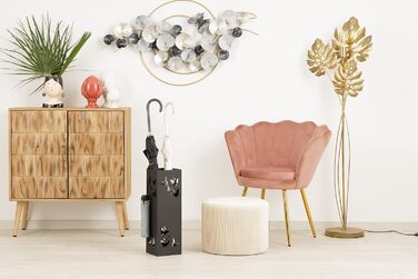 Підставка для парасольки Baroni Home квадратна металева з різьбленням, 2 гачки, знімна миска, чорна, 15,5x15,5x49 см