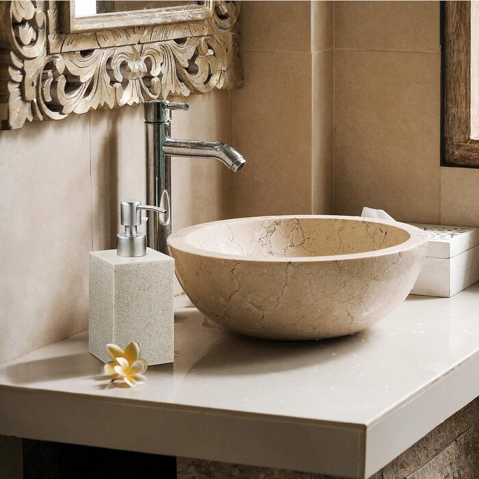 Дозатор мила Relaxdays 300 мл, наповнюваний, для ванної/кухні, білий (пісок), полірезин, нержавіюча сталь