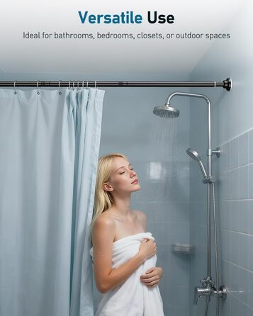 Штанга для душу Uniclife без свердління, 82–204 см, регульована, нержавіюча сталь, для ванної, вікна, шафи (чорна)