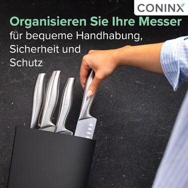 Coninx Knife Block without Knives Black - Modern Knife Block with Flexible Slats - Universal Knife Holder - Stylish Unloaded Knife Block - Facilitates Knife Storage