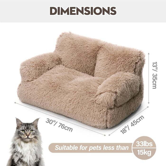 MEWOOFUN Stylish Cat Bed Cat Sofa Fluffy - 76x45cm Large Cat Bed Plush Cat Couch for Small Dogs and Cats Removable and Washable (brown)