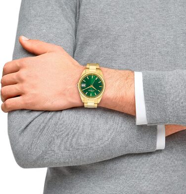 Годинник наручний s.Oliver для чоловіків, кварцовий, аналоговий, з браслетом з нержавіючої сталі, водонепроникність 5 bar, у подарунковій коробці (IP Gold / Зелений)