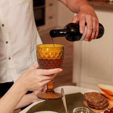 Набір вінтажних склянок для вина, 350 мл, 6 штук, кришталеве скло з тисненням, придатні для миття в посудомийній машині, рожевий, бурштиновий колір