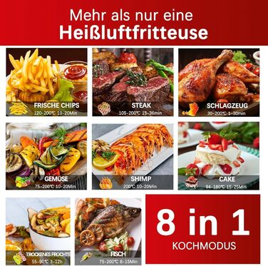 Фритюрниця повітряна Jacgood 9L з 2 кошиками, 1800W, цифрове управління, 8 програм