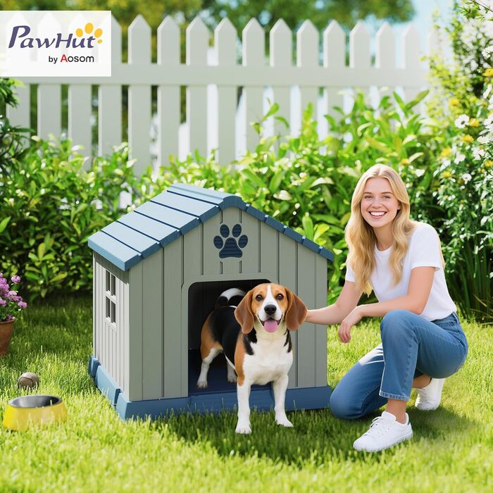 Будка для собак PawHut Outdoor з водонепроникного поліпропілену, вентильована, легка у збірці, сірого кольору