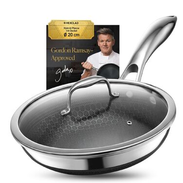 Сковорода HexClad Hybrid з кришкою, діаметр 20 см – сковорода з нержавіючої сталі з вафельною структурою – для всіх типів плит, включаючи індукцію – антипригарне покриття, придатна для духовки та мийки – сковорода + кришка 20 см