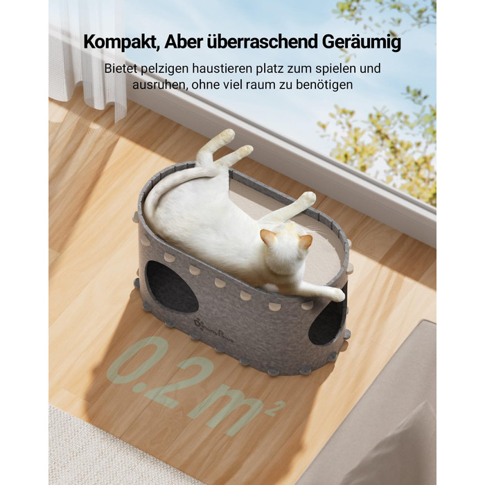 Felt Cat Cave, Felt Cat House, Cat Bed, Cat Cave for Cats, 58 x 33 x 30cm, Peek-a-Boo for Play, Winter-Proof, Cat Nail Protection, Beige (Felt Cat Cave Grey)