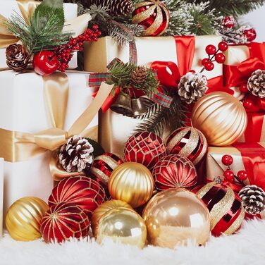 Прикраси для ялинки Shareconn 30 шт. Діаметр 6 см (60 мм), червоний та золотий колір, міцні, для ялинки та святкування