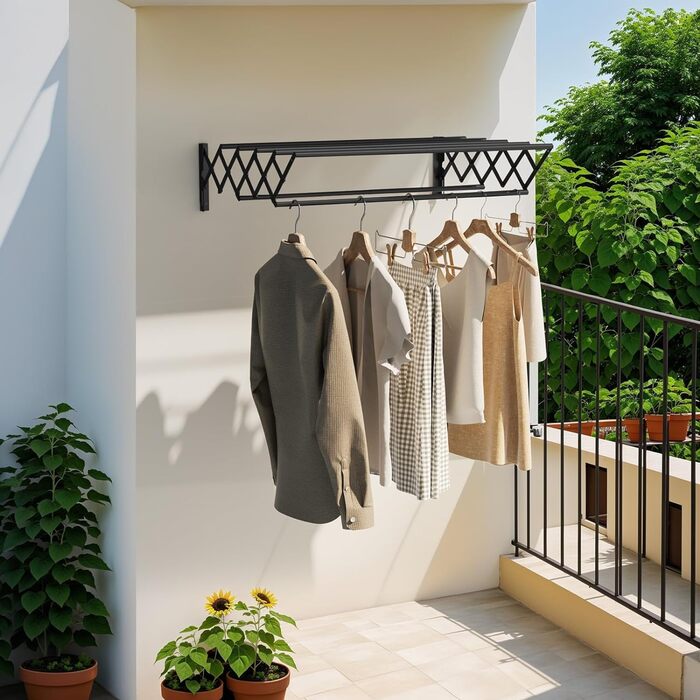 Настінна сушилка для білизни YOUDENOVA з 7 стійок, розсувна, для ванної кімнати, металевий тримач для рушників, (42-80) x 59 x 19 см, чорний